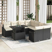 Set Divano da Giardino con cuscino 9 pcs Nero polyrattan