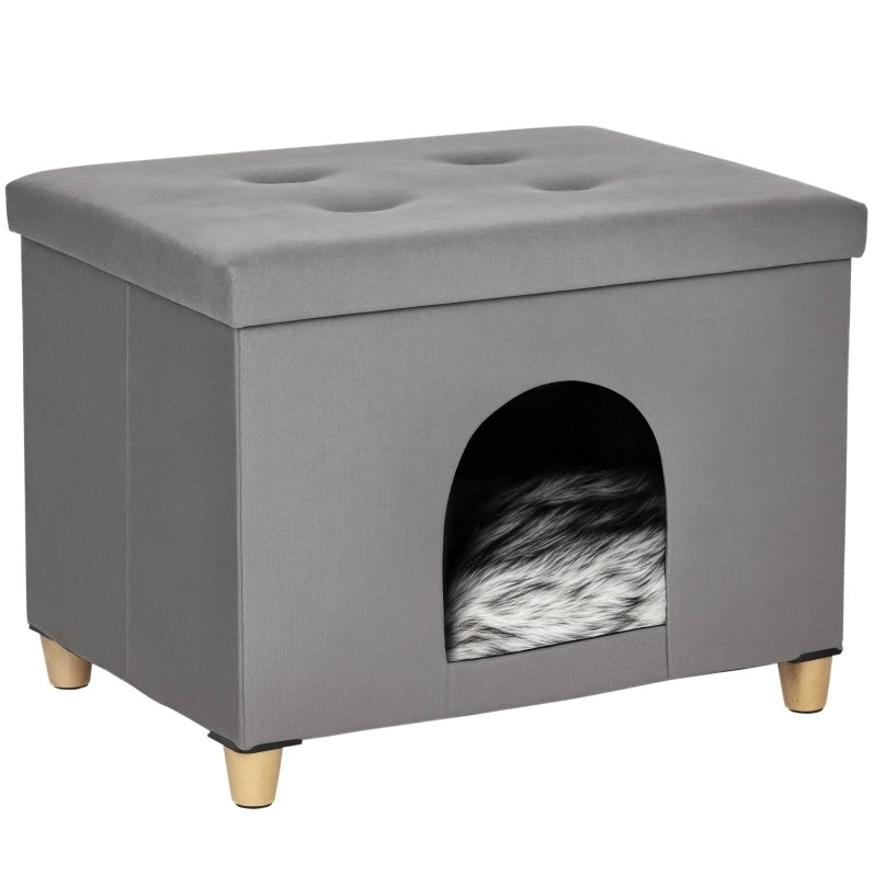Pouf cuccia per gatti 2 in 1 grigio in MDF 60x45x44,5 cm