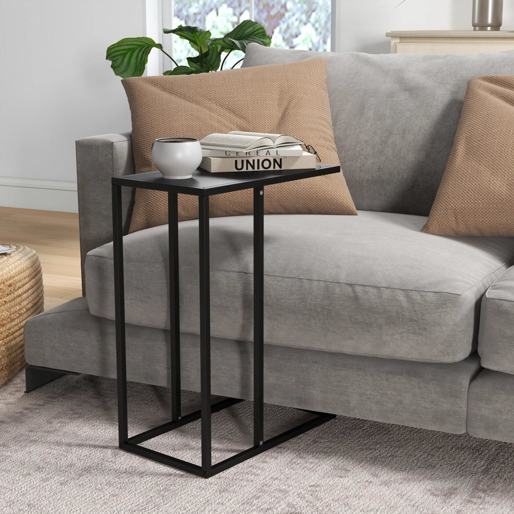 Tavolino laterale a C per divano e letto con piano per laptop struttura in acciaio nero 46 × 26 × 60 cm