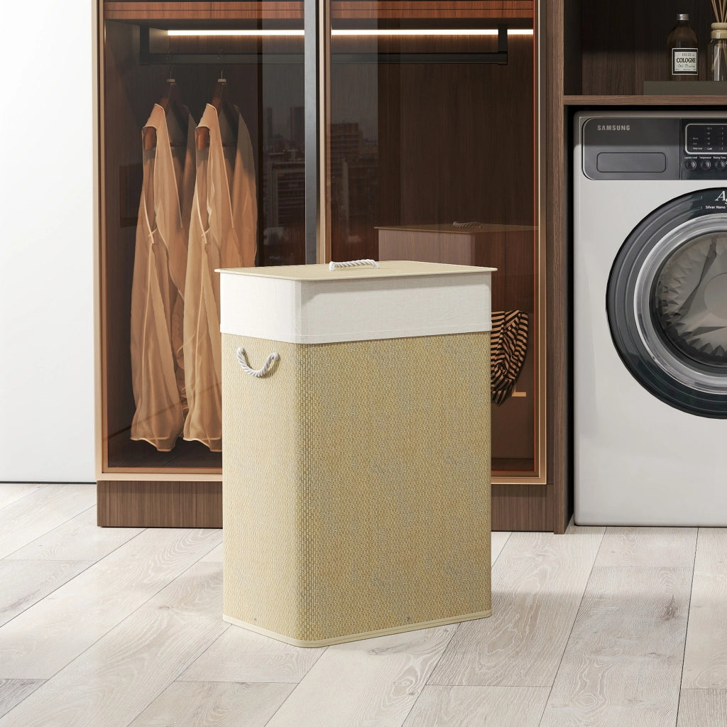 Cestino Lavanderia 72L con Coperchio e Maniglie ¨C Minimal ¨C 40x30x60 Naturale