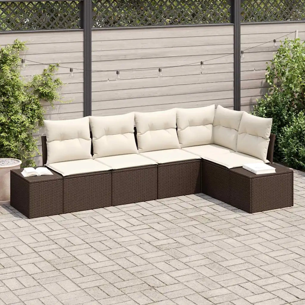 Set Divano da Giardino 5 pcs Marrone e Crema polyrattan