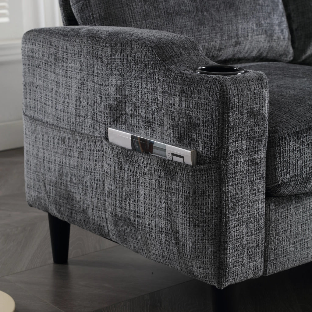 Divano 4 posti 196,5x75x77 cm con pouf contenitore in ciniglia grigio