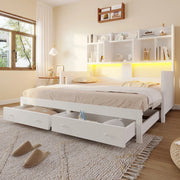 Divano letto 90 × 190 cm estensibile a 180 × 190 cm con cassetti prese integrate LED in legno bianco