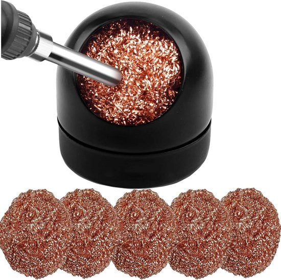 Kit di pulizia per soldeatrice con set di fili di pulizia e base - 6 palline di pulizia a forma di sfera e 1 supporto base - Kit per pulizia soldeatrice e punte