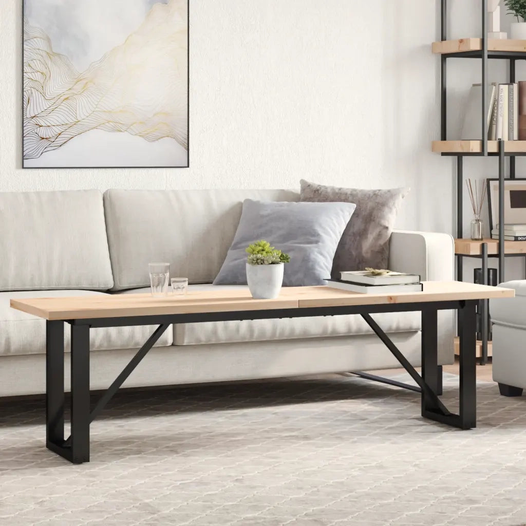 Tavolino Salotto Telaio a O-Tavolino da soggiorno 160x40x45,5 cm Legno Pino e Acciaio