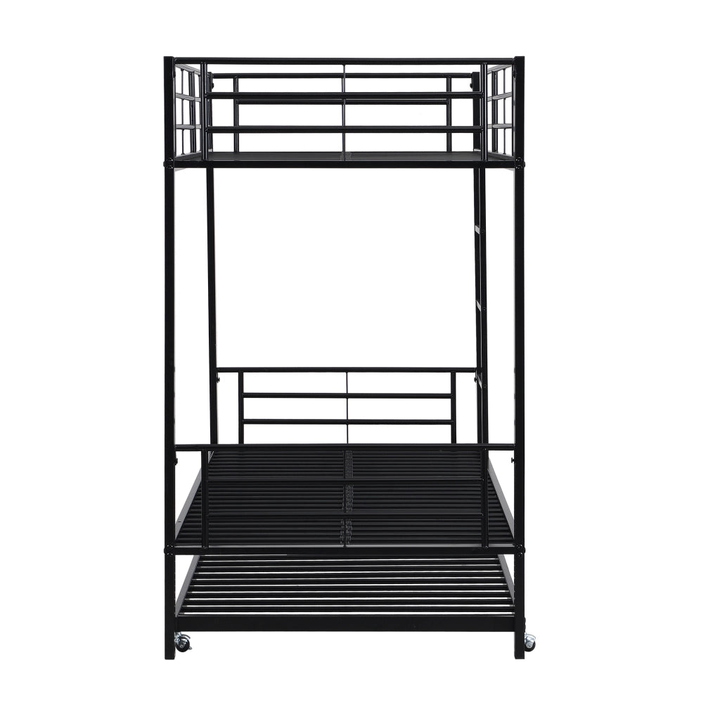 Letto a castello in metallo con letto estraibile; 90x200 cm e 90x190 cm; nero