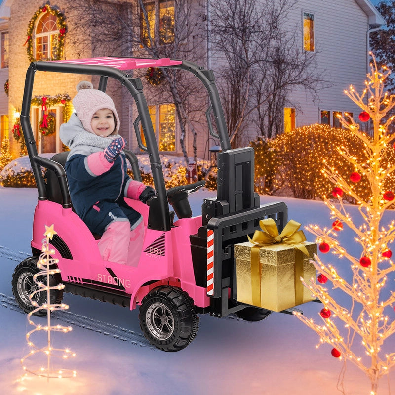 Carrello Elevatore Elettrico per Bambini 12V con Forche Regolabili; Bancale; Tettoia e Telecomando