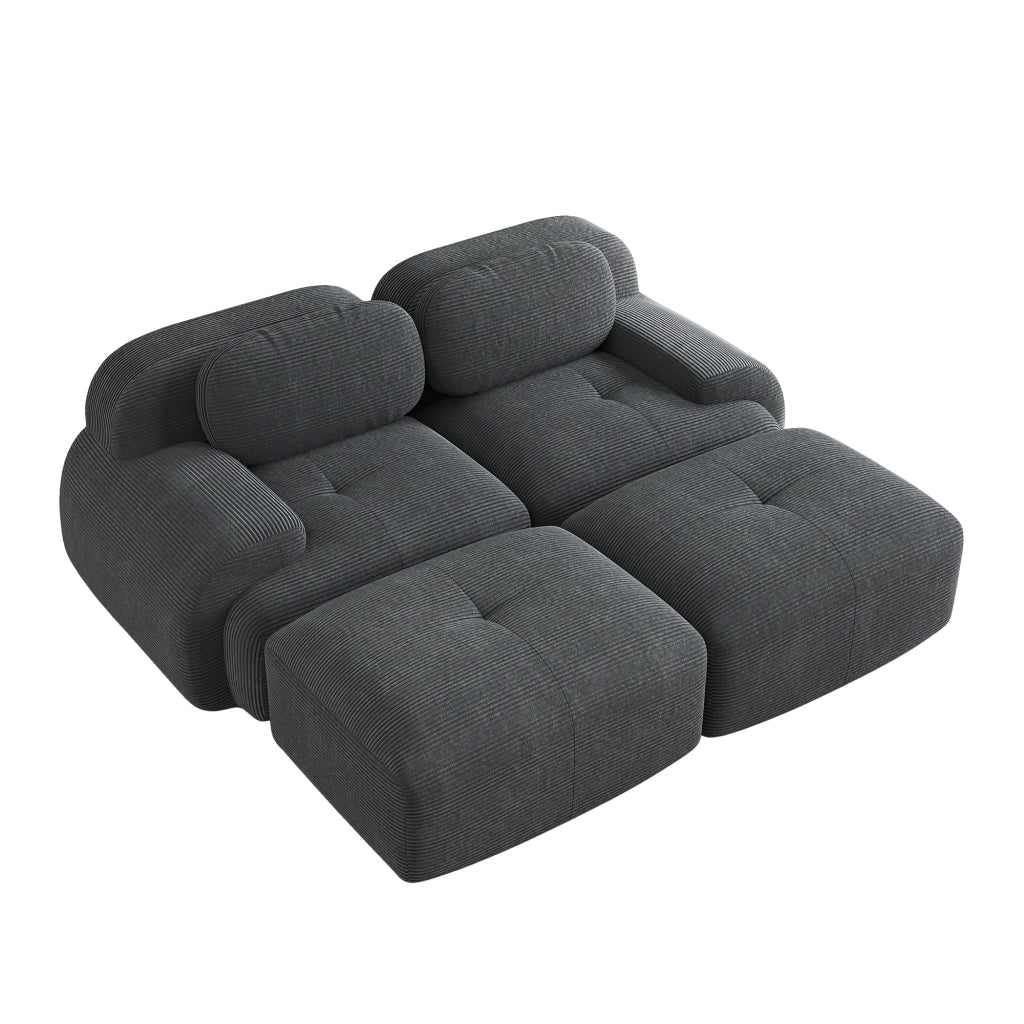 Divano angolare 2 posti - con braccioli ergonomici e base antiscivolo - in velluto a coste grigio