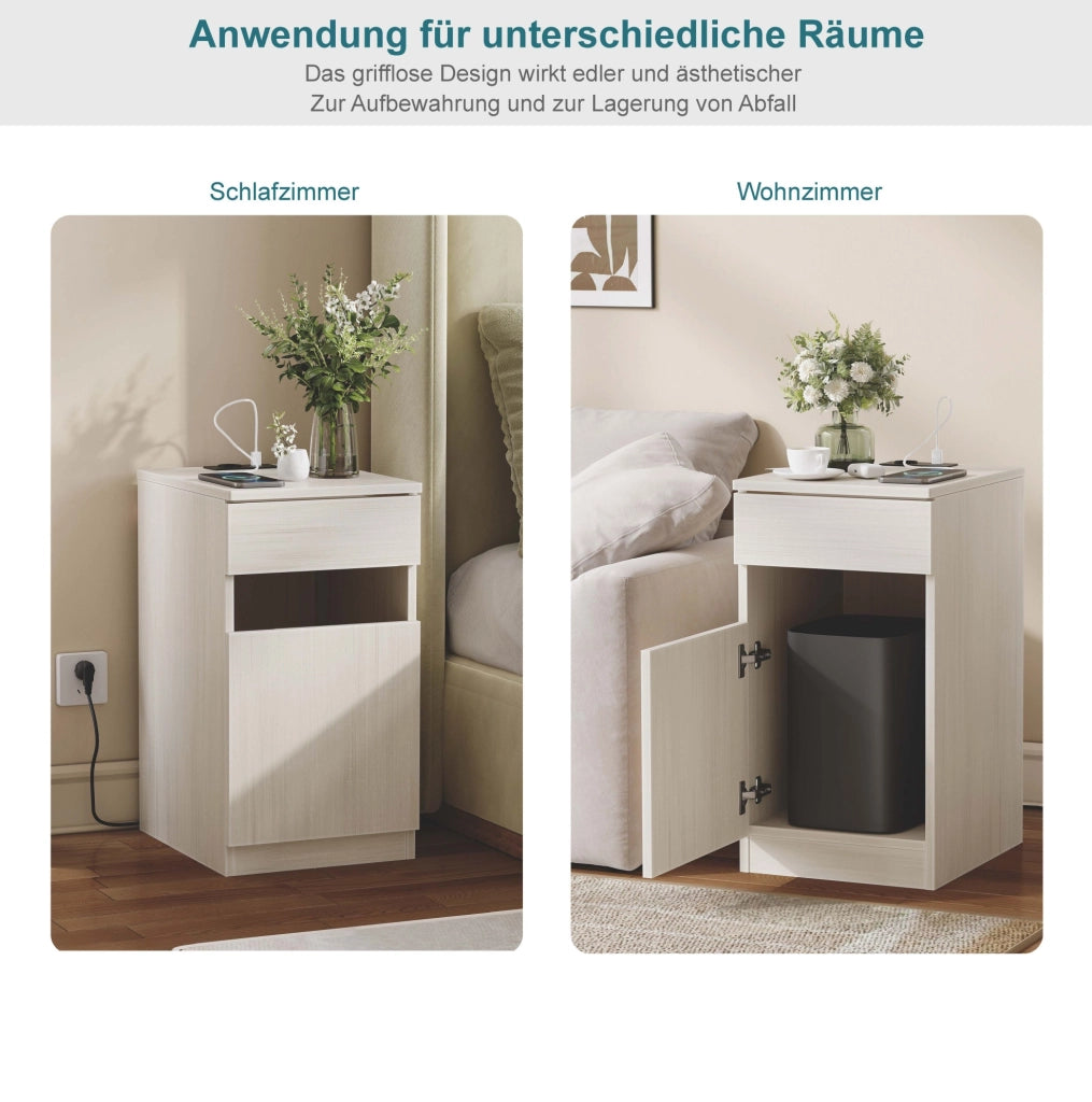 Comodino bianco MDF con USB, USB-C e presa, 33x40x61,5 cm