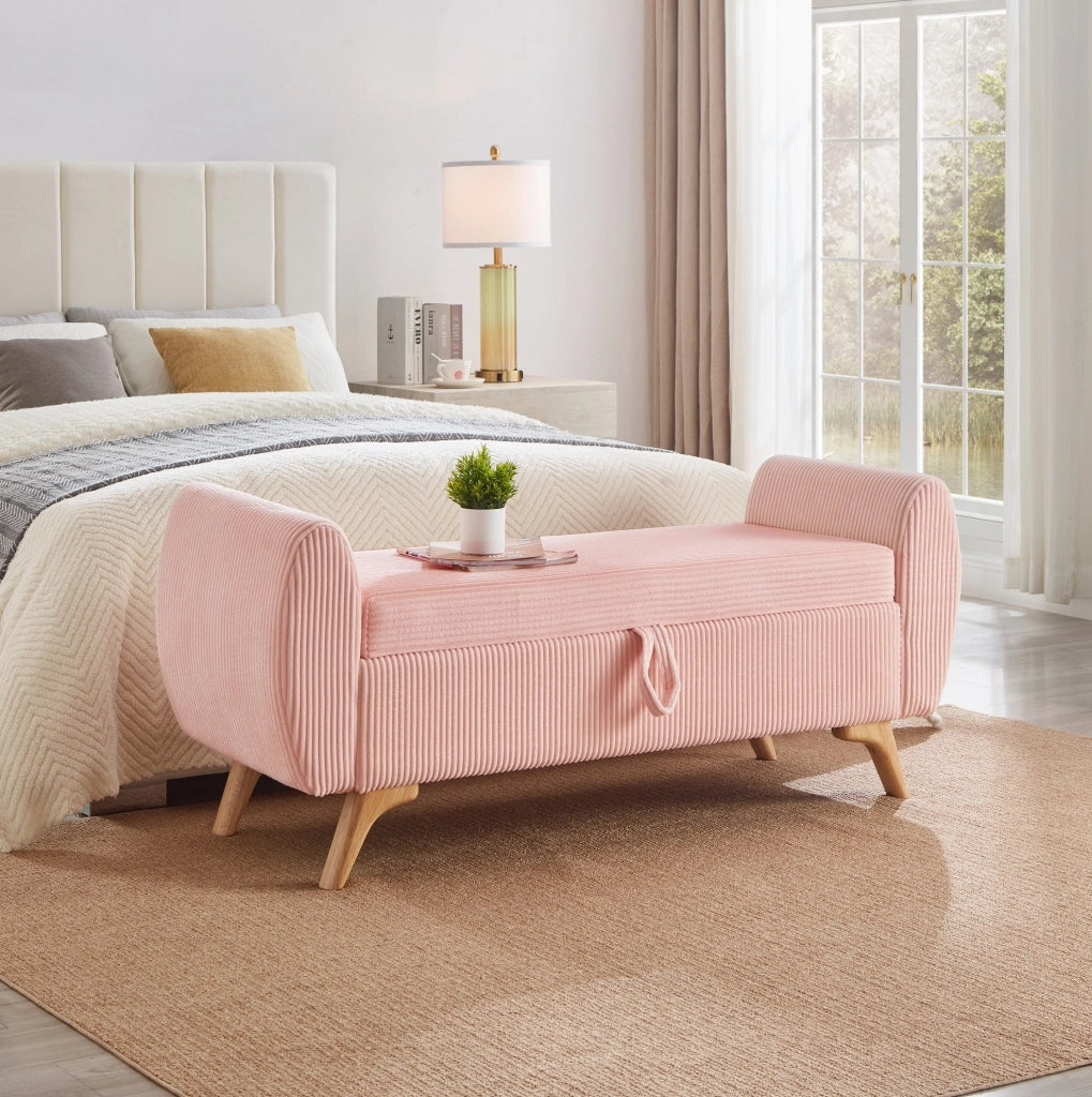 Panca contenitore pieghevole 145x51x57 cm in velluto a coste rosa
