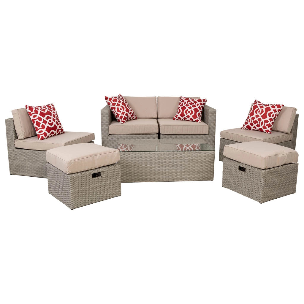 Set tavolo grigio, divano, 2 poltrone e 2 poggiapiedi