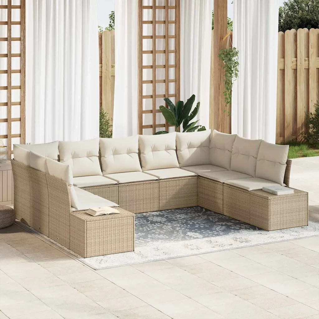 Set Divano da Giardino con cuscino 9 pcs Beige polyrattan 3347221