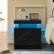 Comodino LED nero e oro con 2 cassetti