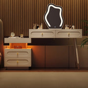 Toeletta con specchio LED 140x40x130 cm con 4 cassetti bianca HAVRYA