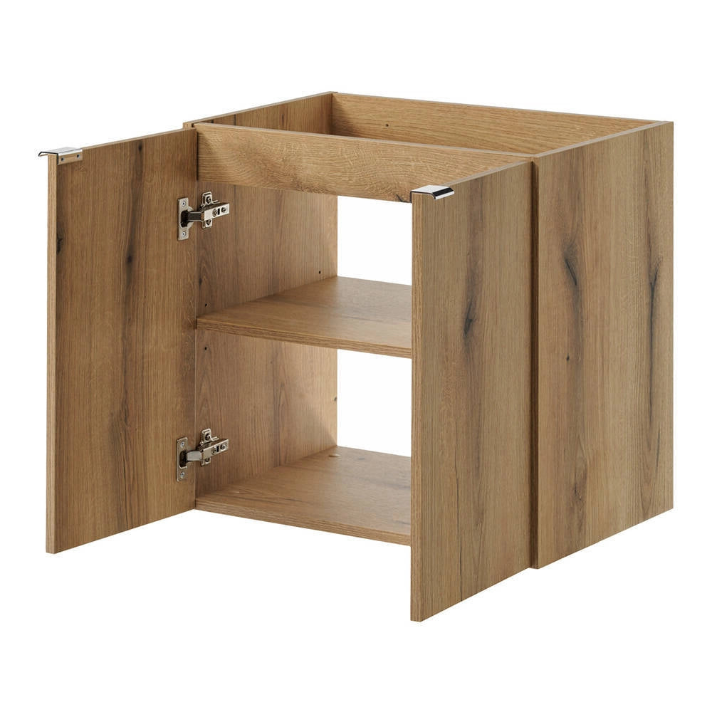 Mobile Pensile Sottolavabo Doppio Newport a 4 Ante con 2 Lavabi Rotondi - Effetto Rovere/Nero [en.casa]