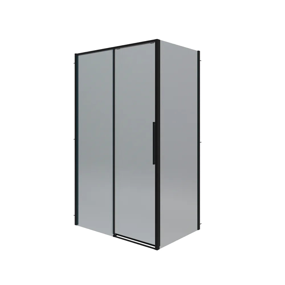 Box doccia angolare 130x70cm apertura scorrevole profili nero opaco vetro 6mm fumè anticalcare h195 | Canaria