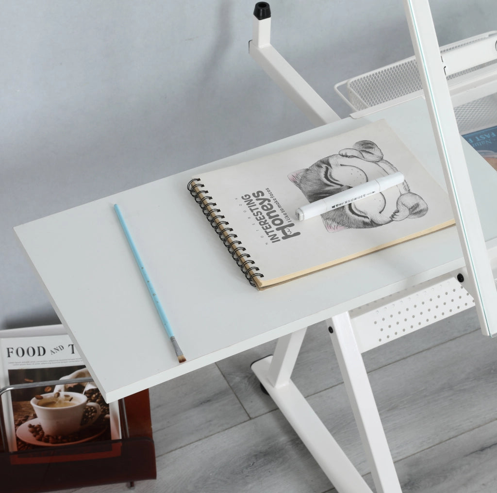 TAVOLO da Disegno Regolabile 80-126 cm Acciaio Bianco con Piano in Vetro