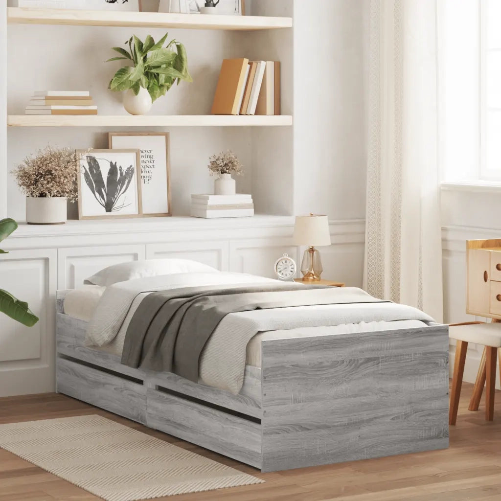 Letto singolo | Letto per adulti | Giroletto con Cassetti Grigio Sonoma 100x200 cm