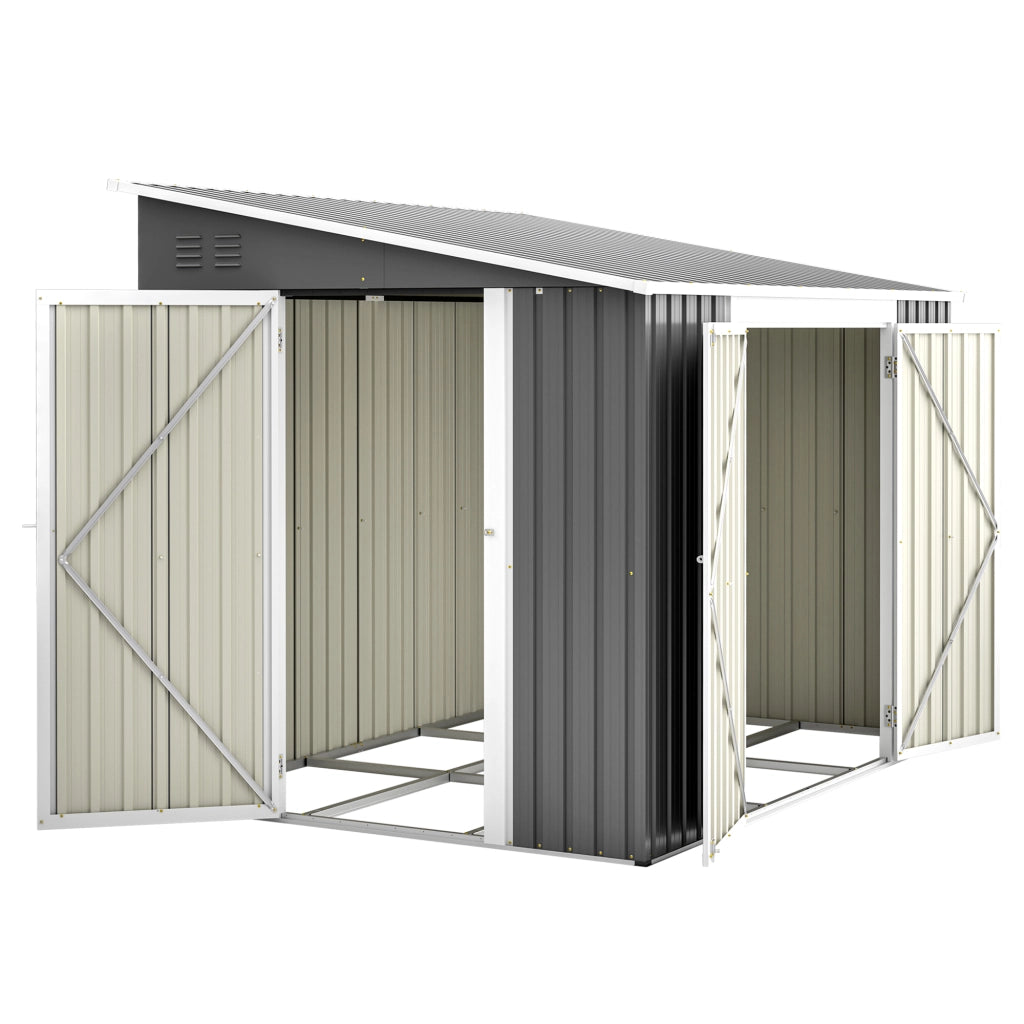 Desviae Casetta da giardino in metallo zincato con doppie porte e porta laterale grigia 262 × 180 × 201 cm