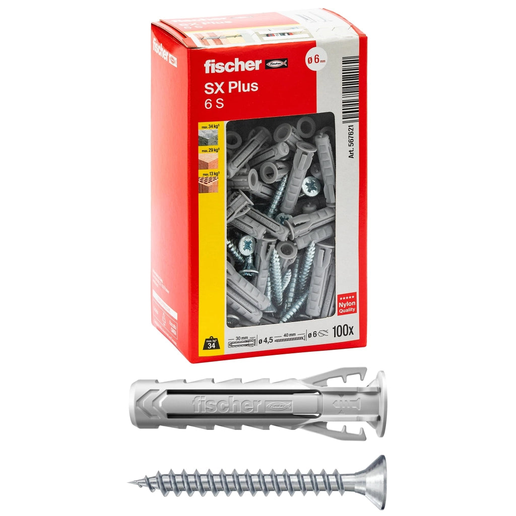 Tassello Sx Plus 6 S 100 Pezzi. Lunghezza Mm 30 Fischer