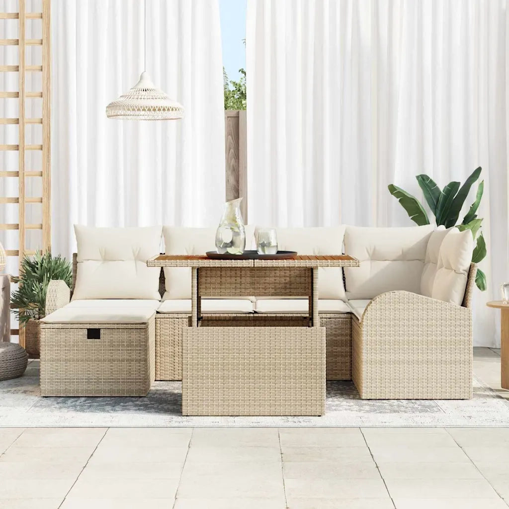 Set Divano da Giardino con cuscino 7 pcs Beige polyrattan