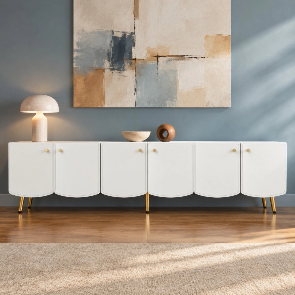 Mobile TV 180 cm con 6 ante in truciolare bianco e oro HOMVRA