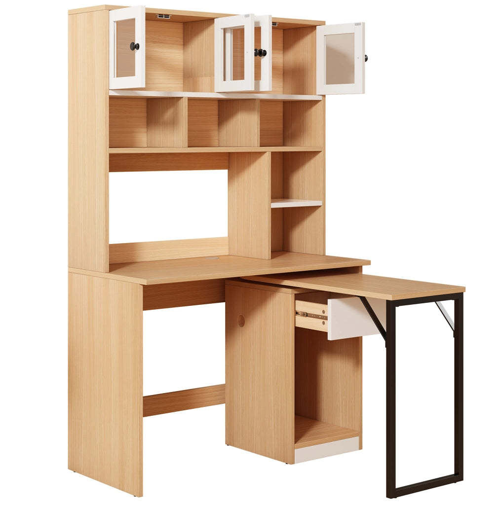 Scrivania girevole con colonna in MDF, bianco naturale, 180 cm