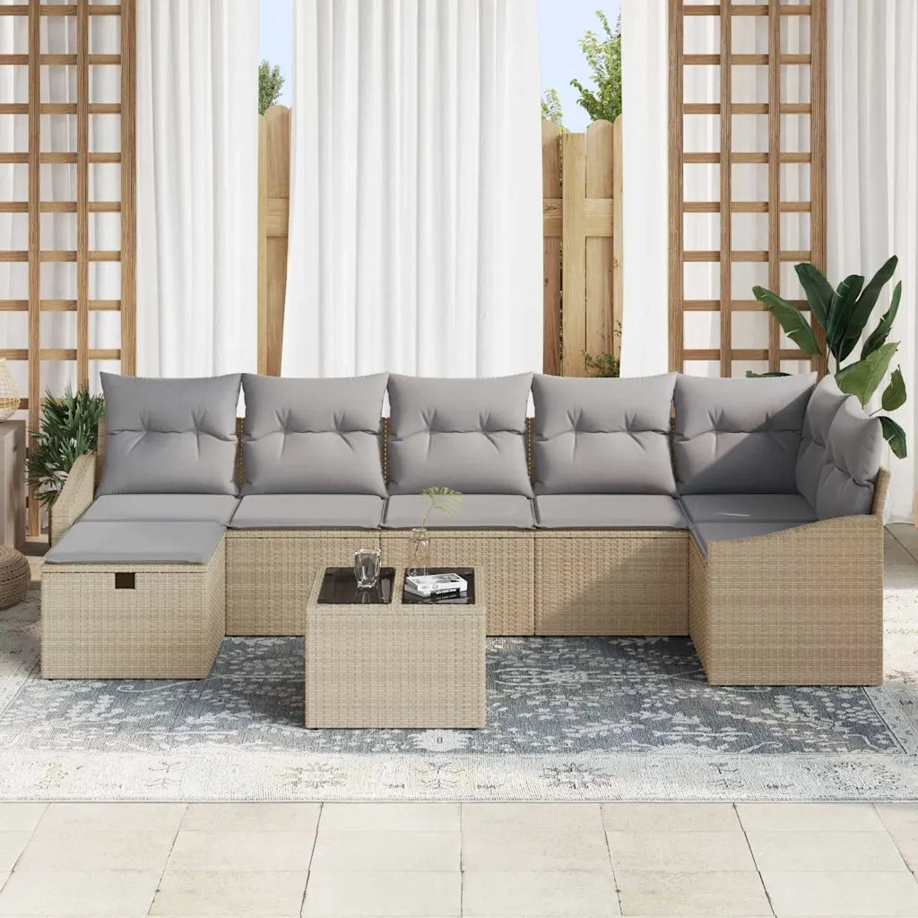 Set di divani con cuscino con archiviazione Beige polyrattan