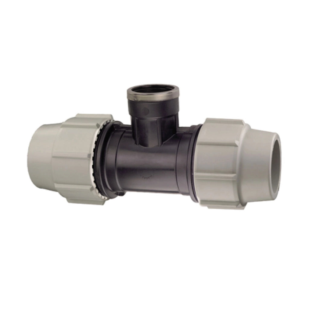 RACCORDO A T A COMPRESSIONE FILETTATO FEMMINA IN POLIPROPILENE SERIE 7140 BIANCO E NERO PLASSON - Ø75X21/2XØ75  PN16  - PSN