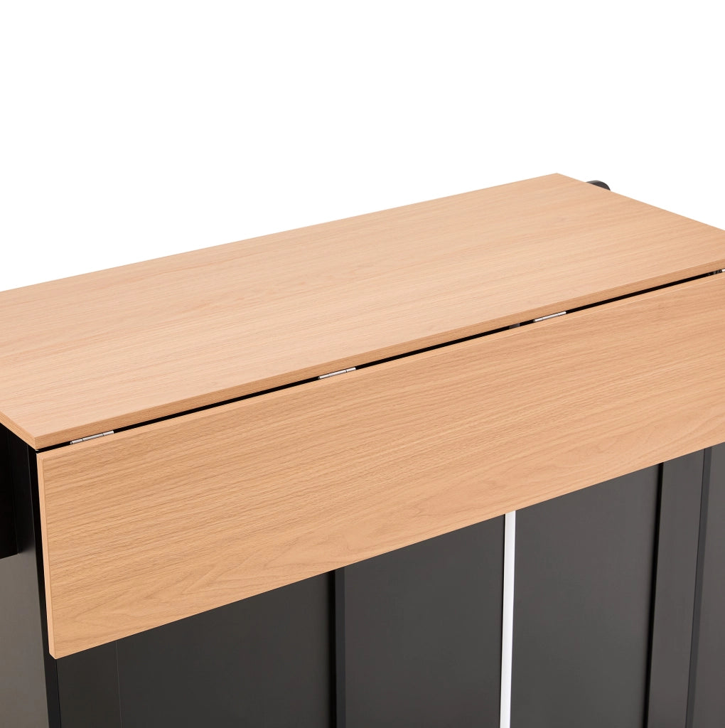 Isola cucina mobile 110 cm con piano richiudibile; 2 cassetti e ante in vetro; nera