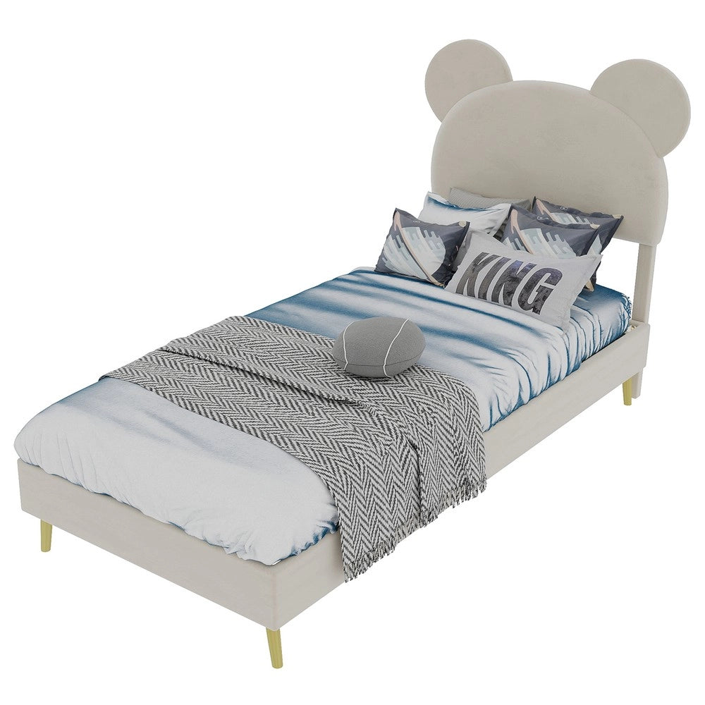 Letto imbottito con testiera ¨C Minimal ¨C Beige 90x200 cm tessuto senza contenitore