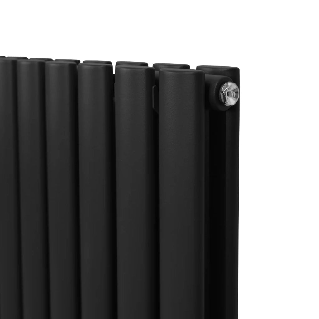 Radiatore a colonna ovale e valvole cromate TRV Designer nero 600 mm x 1440mm
