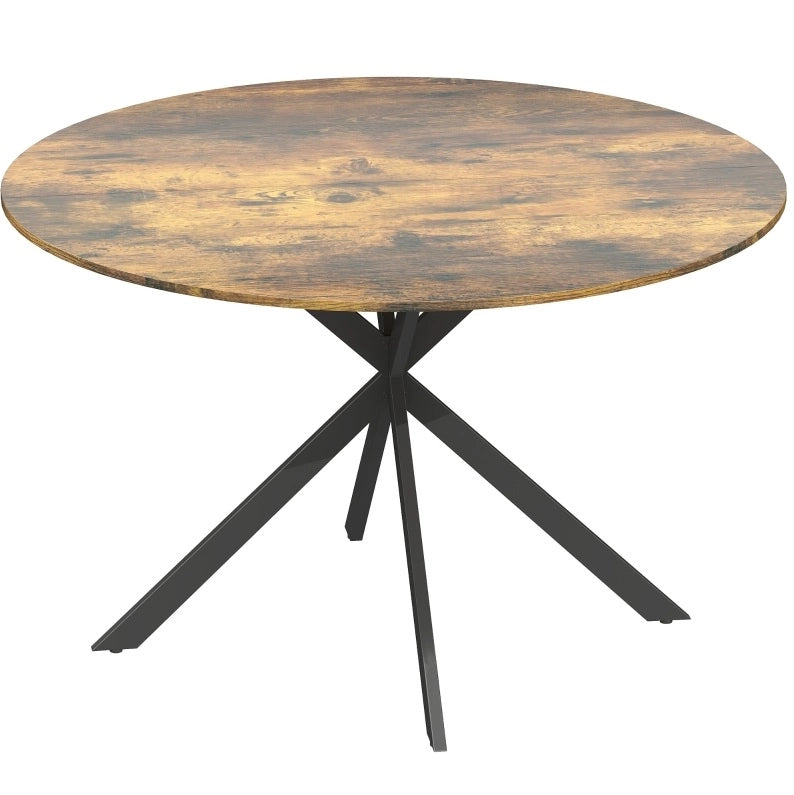 Tavolo da pranzo rotondo ?120 cm per 4 persone con piano in legno e gambe in acciaio marrone rustico