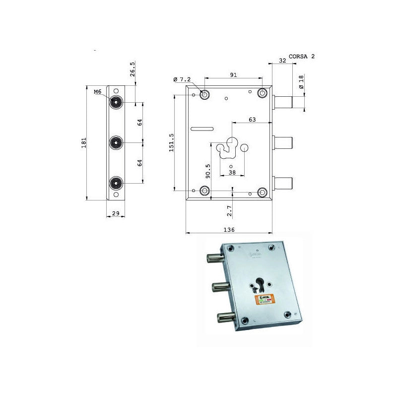 Serratura Sic.Triplice Cil. E63 Rfi661/640 Moia