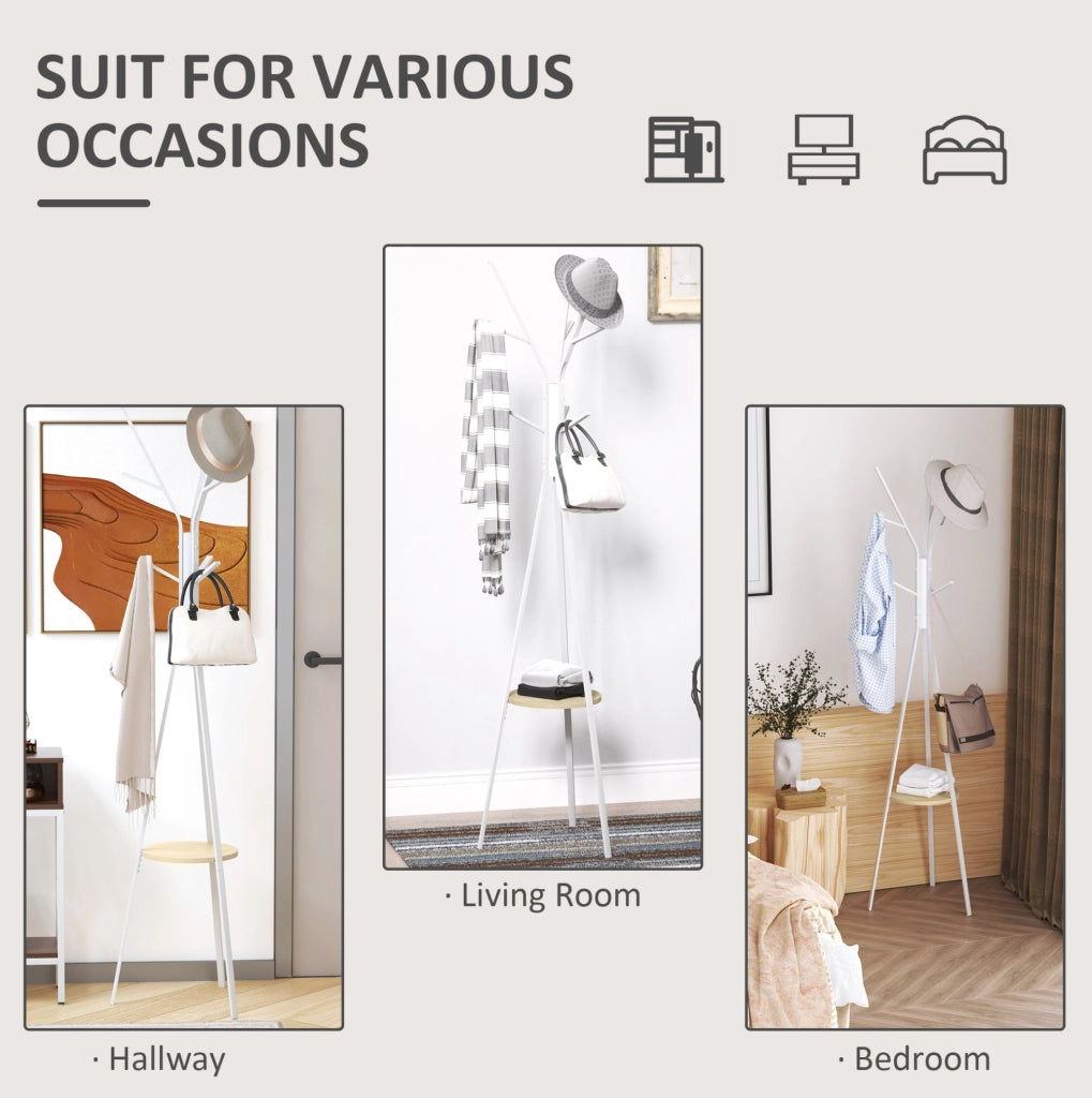 Appendiabiti in metallo bianco 45x45x180 cm con 3 barre e 8 ganci per ingresso