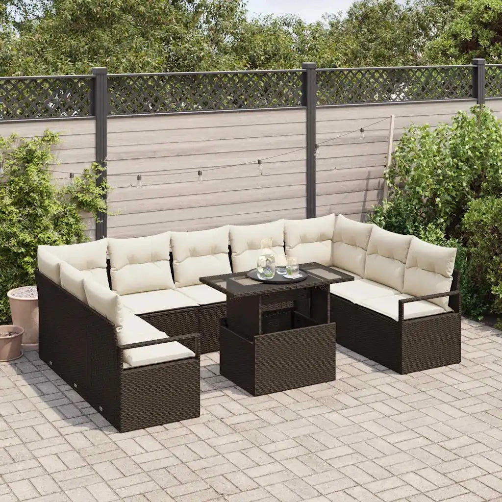 Set Divano da Giardino 10 pcs Marrone Poly Rattan