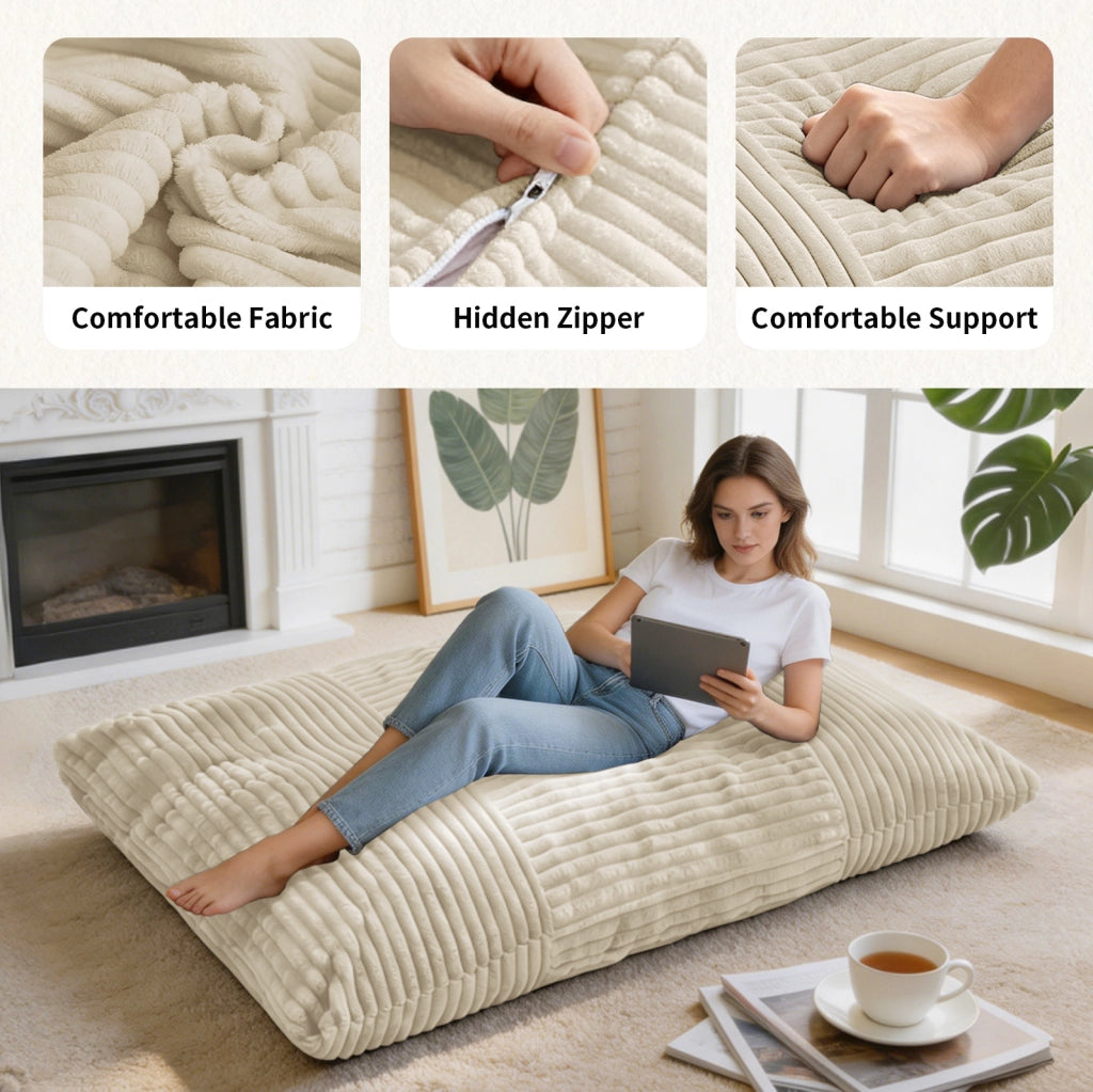 Poltrona sacco trasformabile 3-in-1 bianca in velluto a coste