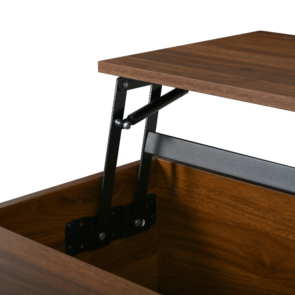 Tavolino basso alzabile con piano estensibile e anta scorrevole in MDF effetto noce per soggiorno 90 × 55 × 57.5 cm