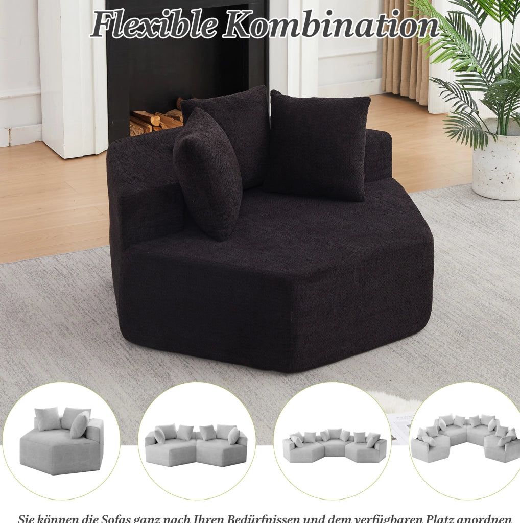 Poltrona lounge modulare esagonale in chenille nera