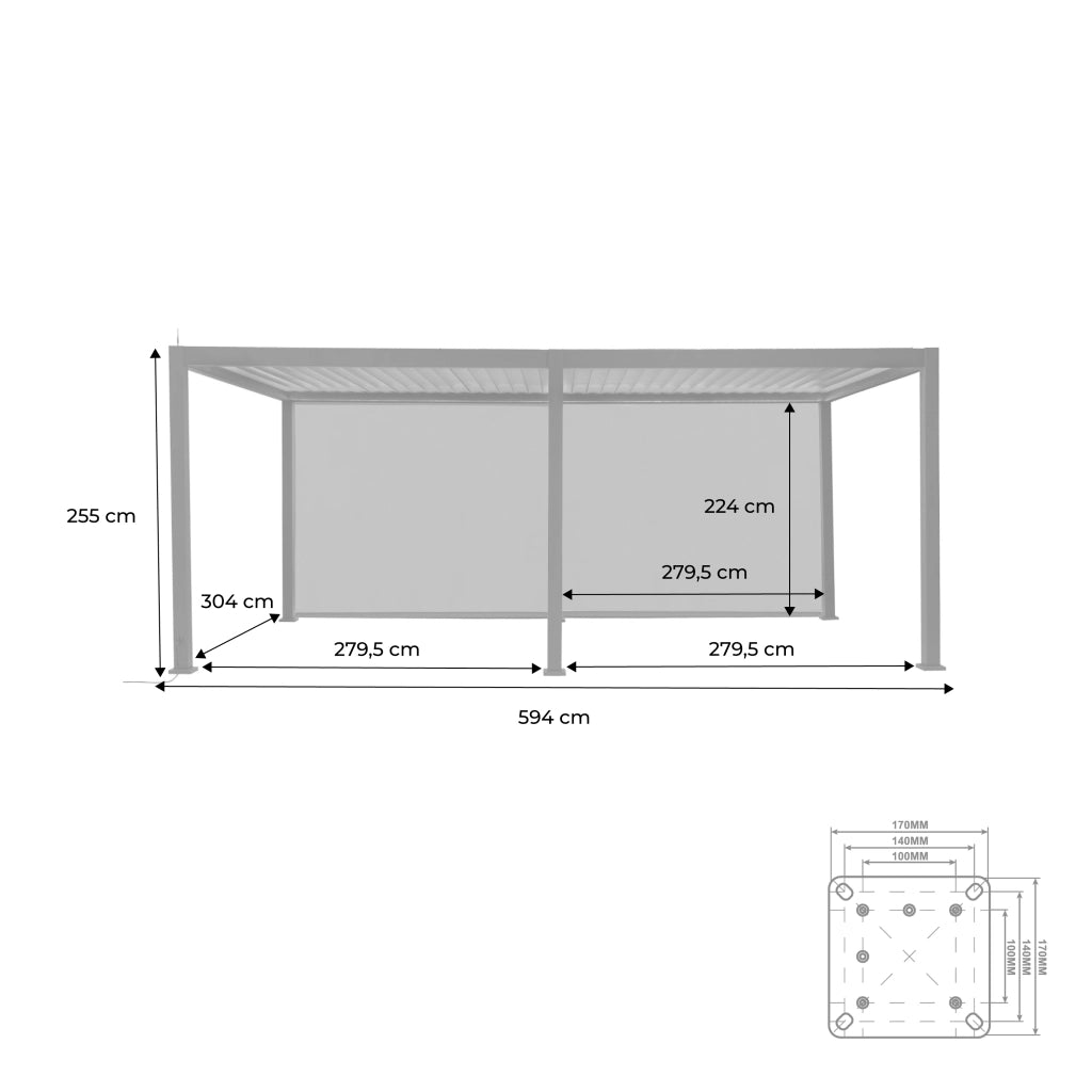 Pergola bioclimatica 3x6m elettrica in alluminio con led + 2 tende 3m,
