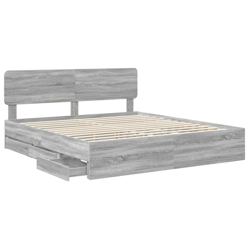 Struttura del letto con cassetto-Giroletto con contenitore-Rete del Letto Sonoma grigia 200 x 200 cm
