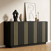 Madia con 4 ante e divisori regolabili in truciolato nero e oro con piano effetto pietra 35 × 140 × 70 cm