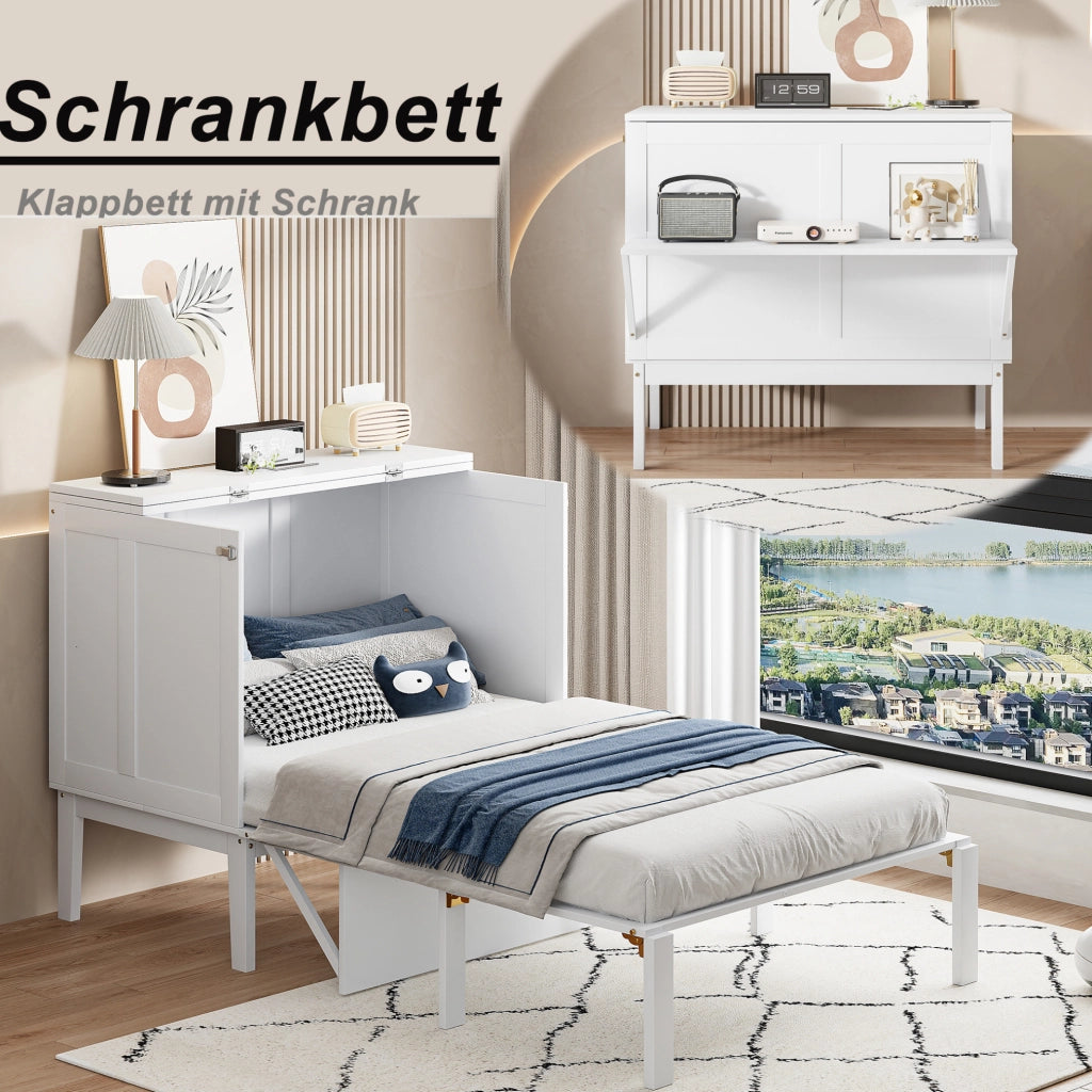 Letto a scomparsa verticale 90x200 cm bianco con rete