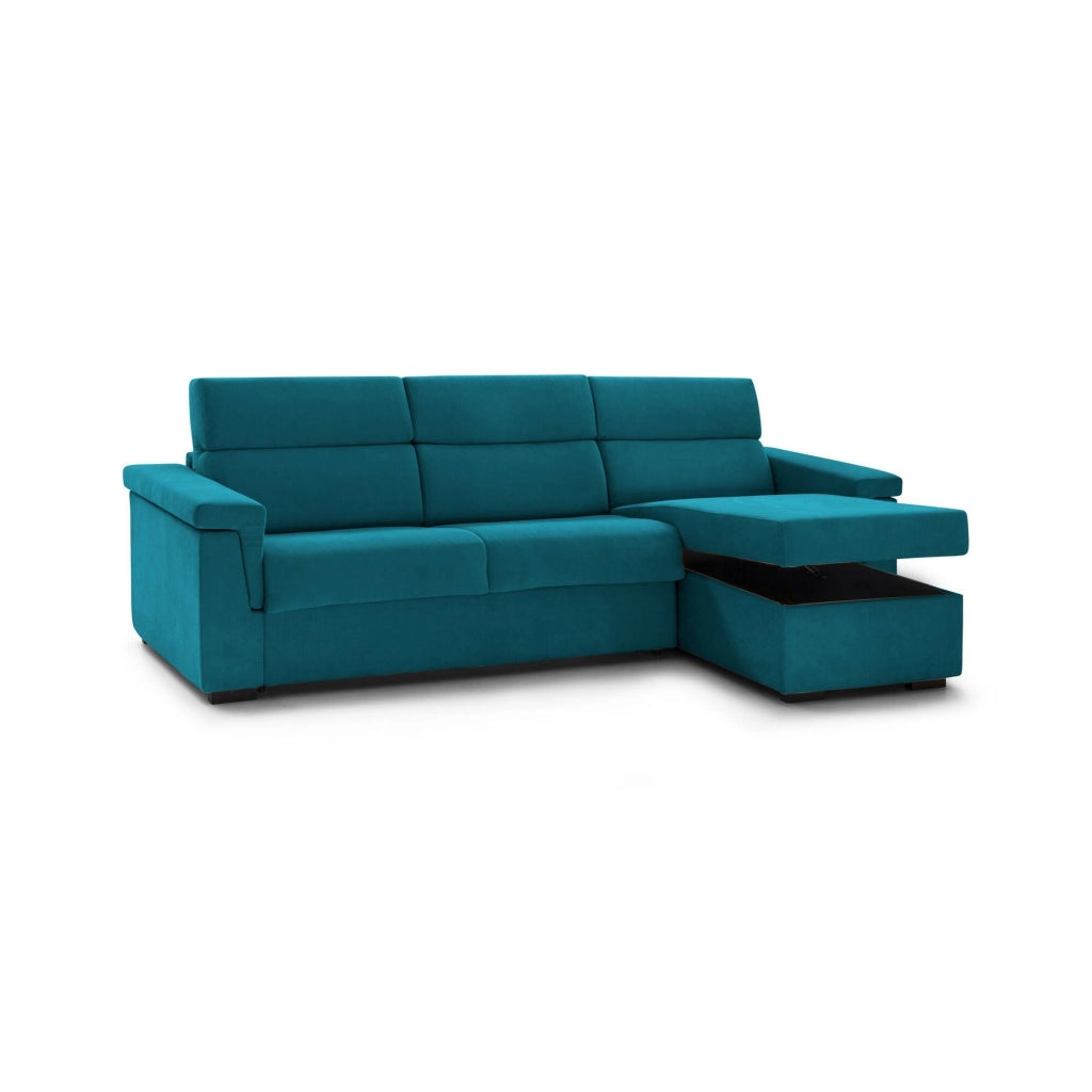 Cintano, Divano Fisso con Penisola Sfoderabile Made in Italy, 285x160 cm Azzurro