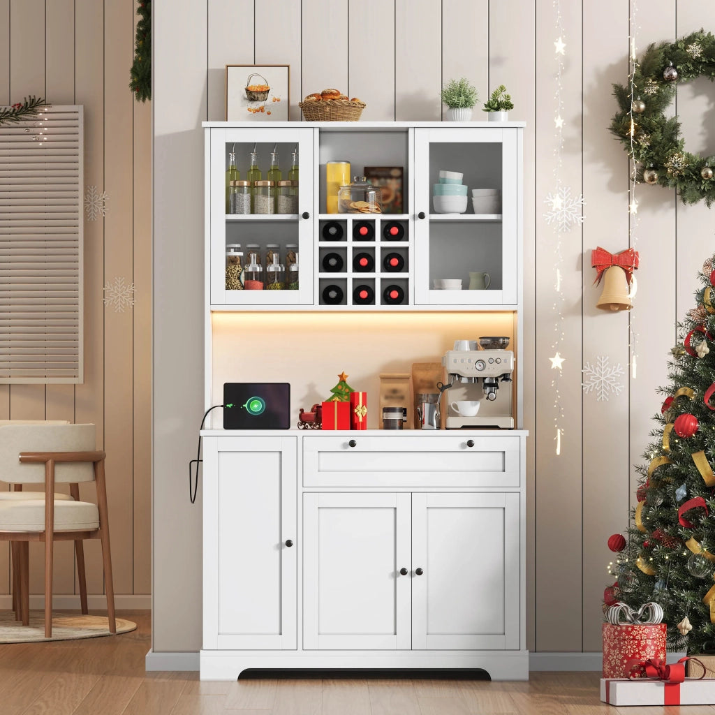 Armadio da cucina alto 180x105x40 cm con porta, ripiano spezie integrato, mensole regolabili, illuminazione LED a cambio colore e presa elettrica