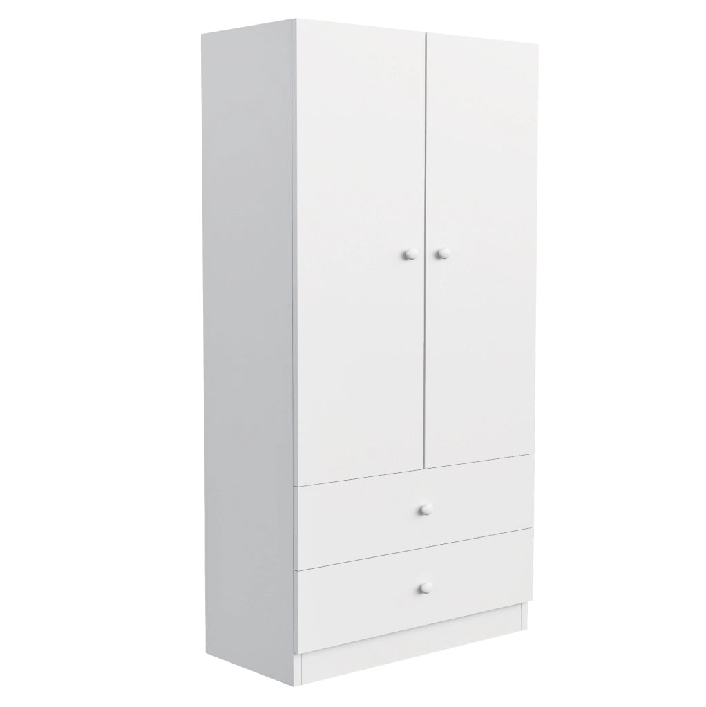 Armadio singolo 70x40x170 cm con due cassetti, design bicolore bianco e rosa