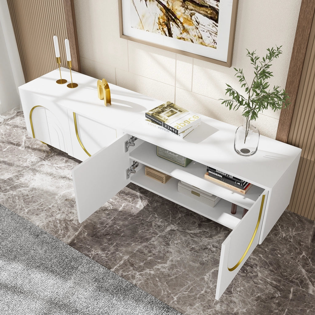 Mobile TV quattro ante con apertura push ripiani interni pannello truciolare bianco e oro 170 × 38 × 44 cm