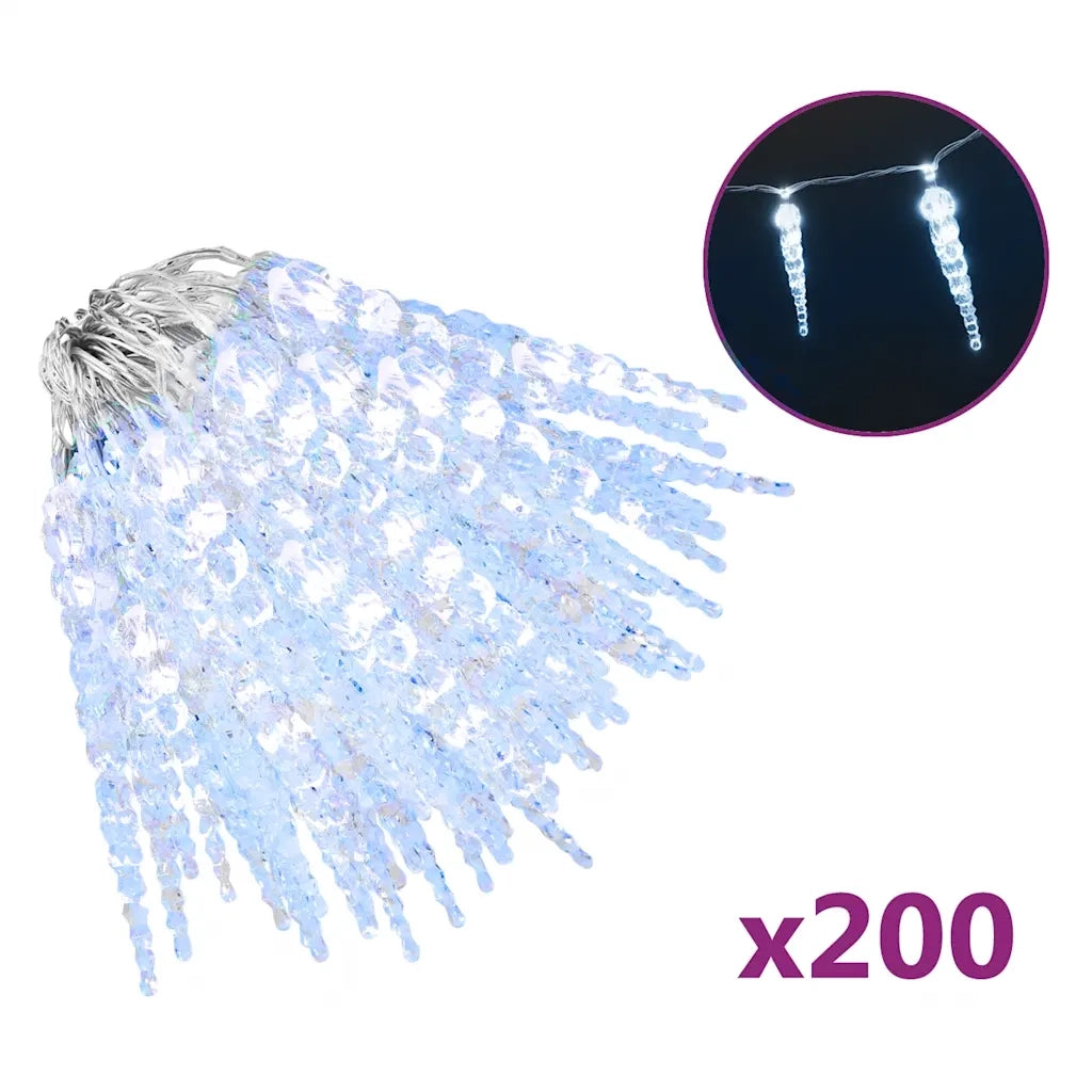 Luci di Natale a forma di ghiacciolo 200 LED Bianco freddo 20 m Acrilico PVC 356228