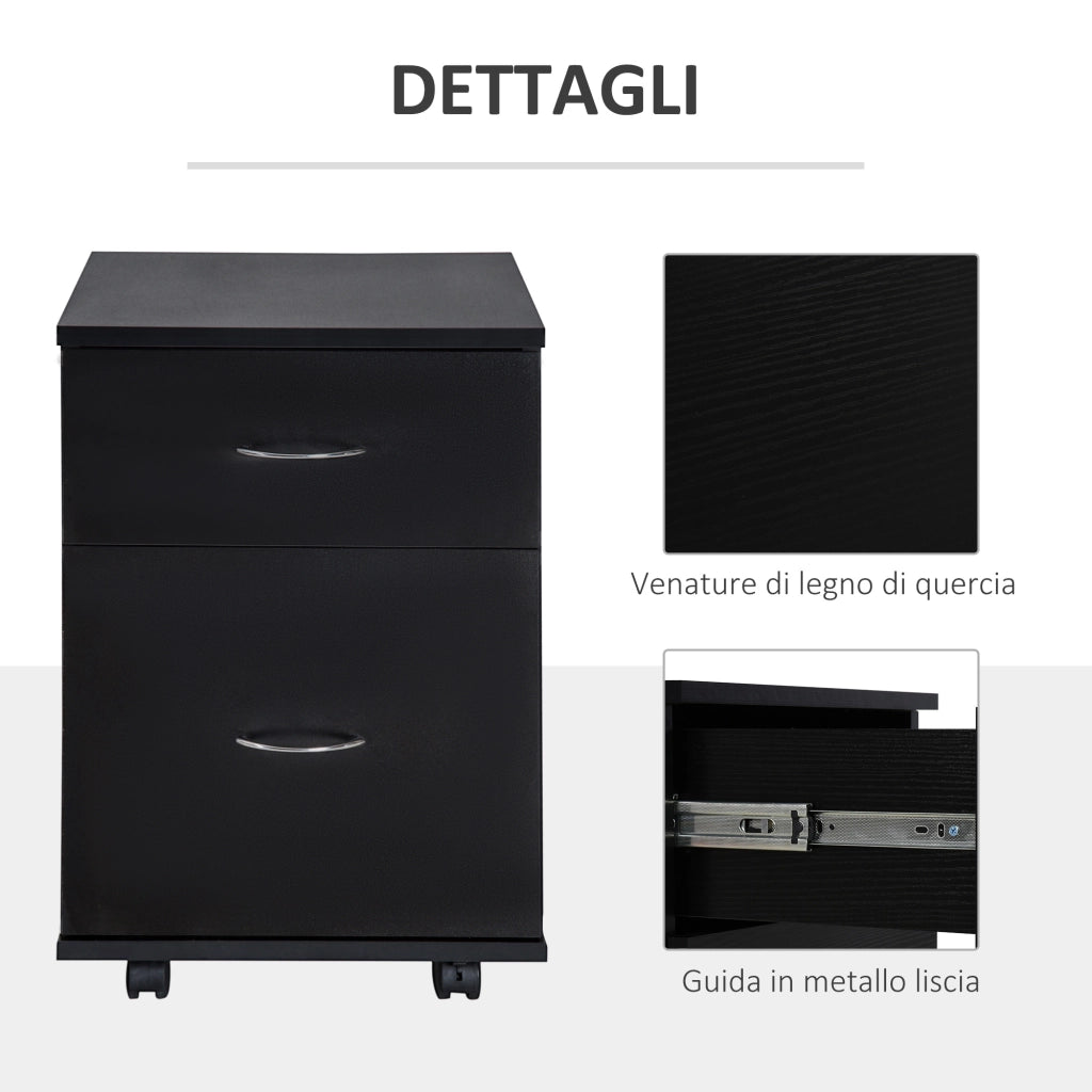 Cassettiera con Ruote ¨C Minimal ¨C Legno Nero, 2 Cassetti