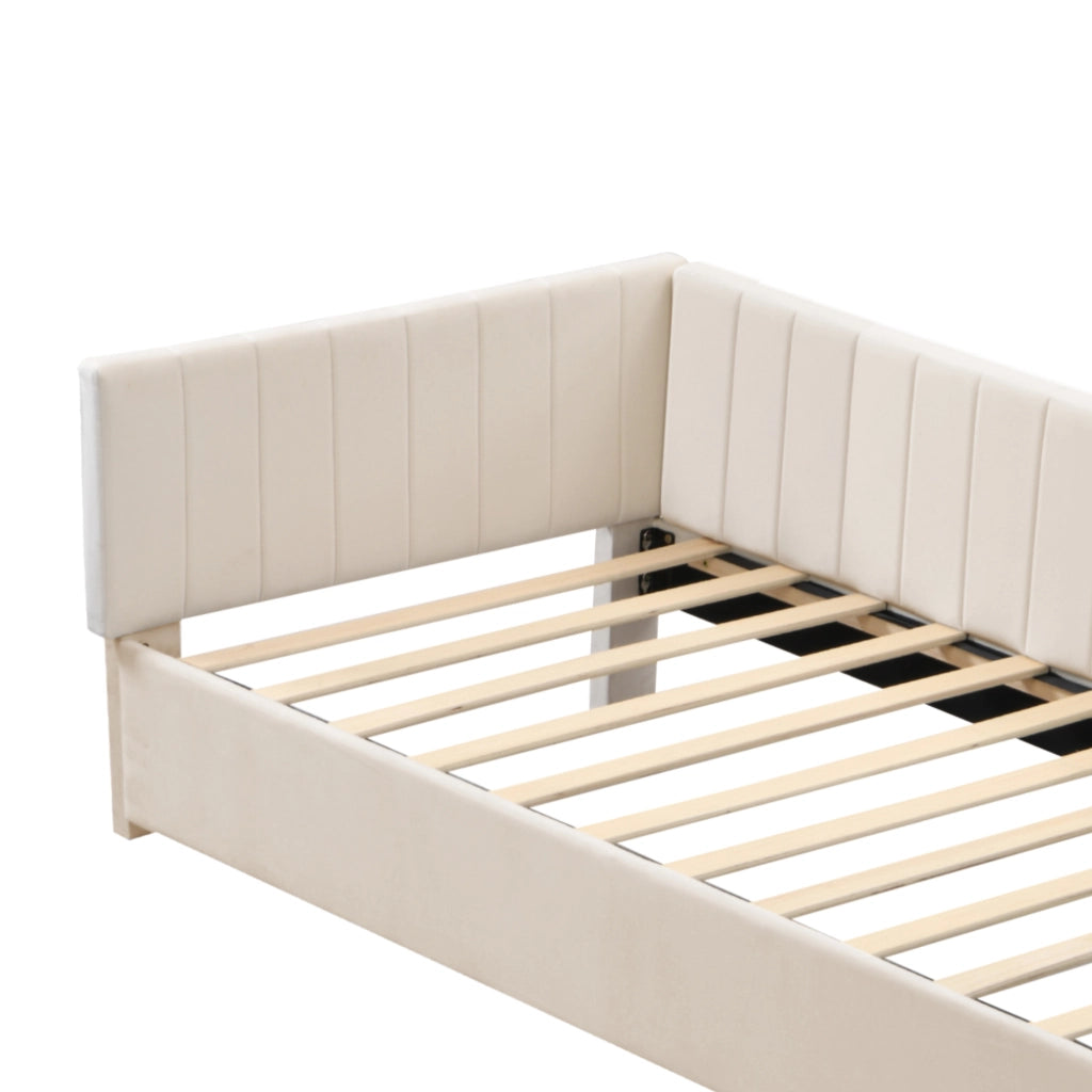 Divano letto 90 × 200 cm con rete a doghe rivestito in velluto beige struttura imbottita portata fino a 120 kg